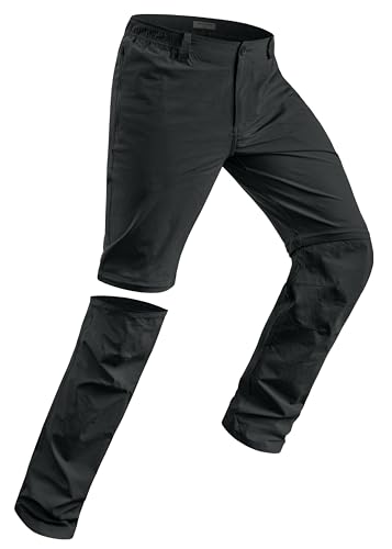 Derminpro Men's Convertible Zip Off Lightweight Cargo Hiking Pants Waterproof Quick Dry Tactical Pants Black Large