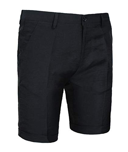 Evoga Bermudas de hombre de lino sastre negro casual elegante pantalones cortos verano Negro 50