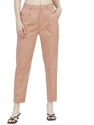 Image of Tokyo Talkies Women's Regular Fit Peg Trousers | Stretchable Trousers| High-Rise