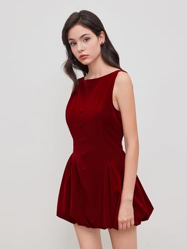 CIDER Cocktail Dress Velvet Boat Neck Mini Bubble Hem Party Dress Elegant Short A Line Middle Waist4