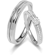 Meissa 925 Stelring Silver Wide Wedding Band for Men Handmade Diamond Ring for Women Matching Pro...