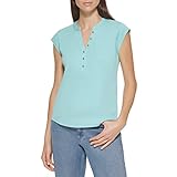 Calvin Klein CK Women's T-Shirt Button Down, Aquatic, X-Large