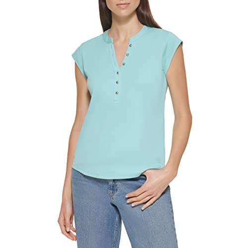 Calvin Klein Ck Women's T-Shirt Button Down, Aquatic, X-Large #TOP7