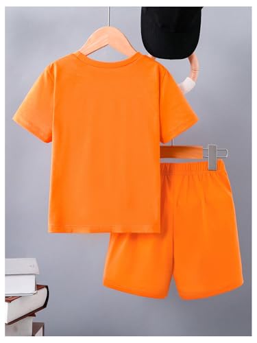Image of RoseSeek Boy's 2 Piece Outfits Short Sleeve Crew Neck Letter Graphic Tee Shirt and Drawstring Waist Shorts Set