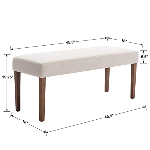 Livinova Farmhouse Upholstered Dining Bench Seat, 45" Linen Entryway Bench With Natural Wood Legs, Mid Century Modern End Of Bed Bench For Kitchen Bedroom Living Room Hallway, For 2-3 Person, Beige #TOP2