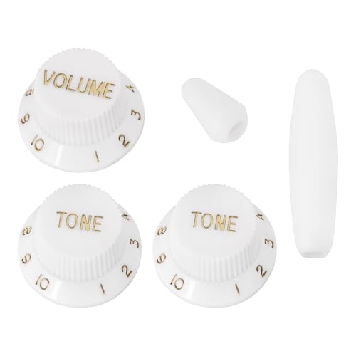 eMagTech White Knobs Set with Switch Tip Kit 2 Tone 1 Volume Set Compatible With Fender Compatible With Stratocaster Guitars ST Style Electric Guitar