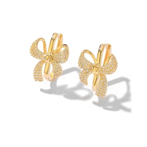 Luxury Ribbon Bow Hoop Earrings 925 Sterling Silver Pin Cubic Zirconia Paved Crystal Bow Knot Geometric Square Huggie Dangle Drop Earring Fashion 14k Gold Plated Jewelry