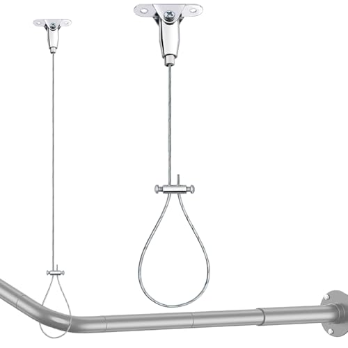 Ceiling Mounted Shower Curtain Rod Support Bracket-60″ Adjustable Ceiling Suspension Holder for Curved, L-Shaped, U-Shaped Corner Shower Rods, All 304 Stainless Steel, Anti-Sagging, 1 PACK