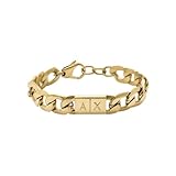 Armani Exchange Hombre Pulsera de acero inoxidable con cierre de mosquetón, Tono oro oscuro