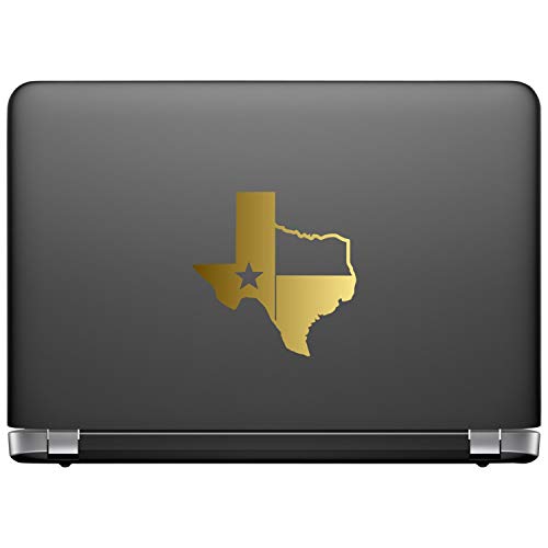 Image of TX Flag Shaped Like Texas [Pick Color] Vinyl Transfer Sticker for Laptop /Car /Truck /Window /Bumper (5 inch x 5 inch, Gold)