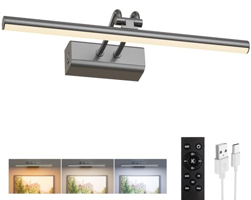 Image of Battery Operated Picture Light for Wall, Grey, 13.8 inch, Remote Control | 4000mAh Cordless,Grey Wall Light, Magnetic for Easy to Charge,Timers, Display for Gallery Living Room Bedroom
