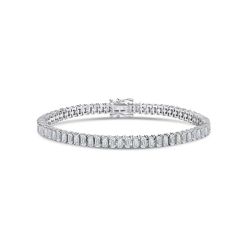ISAAC WOLF 14.00 ct Emerald Cut Moissanite Tennis Bracelet in Sterling Silver Moissanite Bracelets for Women Men
