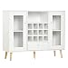 Produktbild HOMCOM Küchenschrank Sideboard küchenmöbel mit Glastüren Schublade und 12-Flaschen Weinregal für Wohnzimmer und Küche Spanplatte Hartholz Weiß 100 x 33 x 80 cm