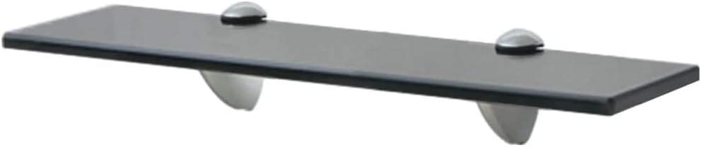 Floating Shelf Set of 2, Black Tempered Safety Glass Wall Shelves for Living Room, Bedroom, Bathroom, Kitchen Decor, 15.7 inch Rectangular Ledge