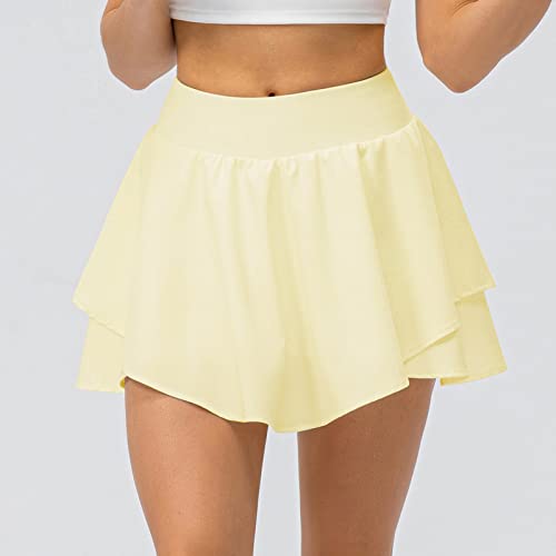 Conjuntos de saias femininas de cetim sintético para academia e tênis 2024, B-Y46 amarelo mostarda,