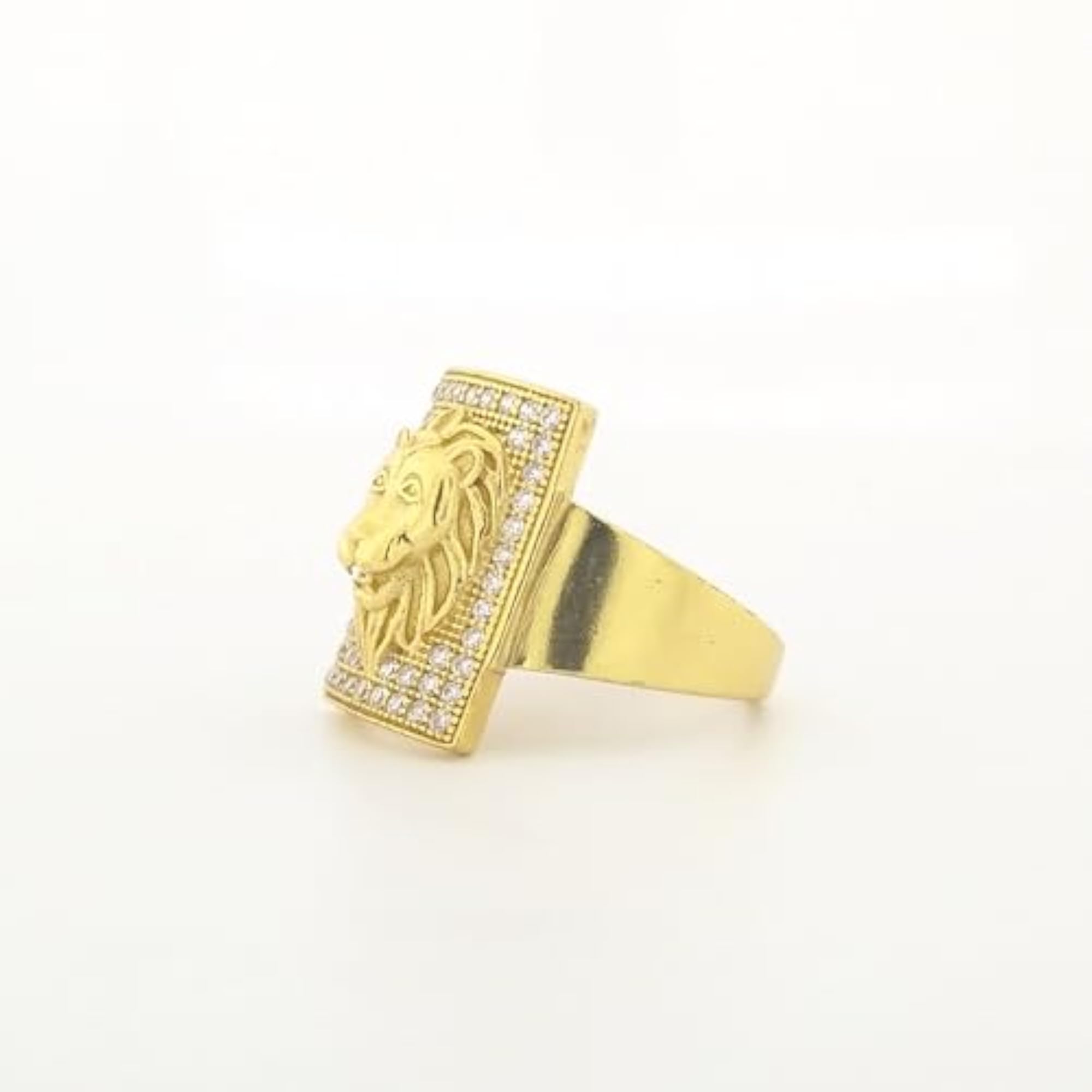 Men's Gold Plated Lion Head CZ Diamond Ring