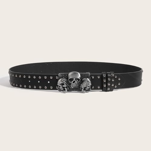 Mens Belt Leather Skull Buckle Belt Waist Band Jeans Decorative Punk Belt Black Studded Belts for Men Y2k Skull Belts2