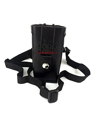 Black Hard Leather Carrying Holder Holster Case with Adjustable Shoulder Strap Compatible for Yaesu ICOM Kenwood Two Way Radios TK3107 TK3207 TK2107 TK2207 Walkie Talkie, by Lsgoodcare