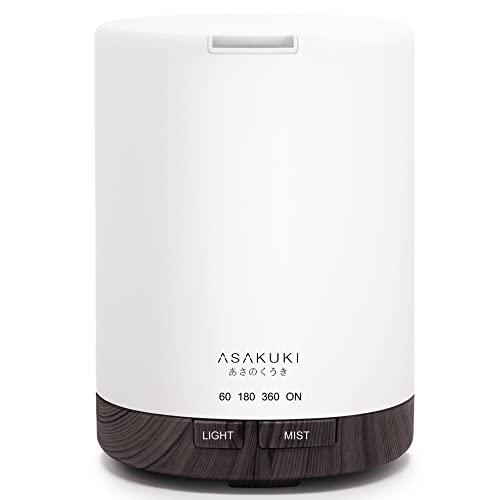 ASAKUKI 加湿器 卓上 小型300ml アロマディフューザー 超音波式 アロマ対応 タイマー LEDライト7色 空焚き防止 コンパクト お手入れ簡単 6畳対応 乾燥対策 寝室 オフィス用の商品画像（Amazon）