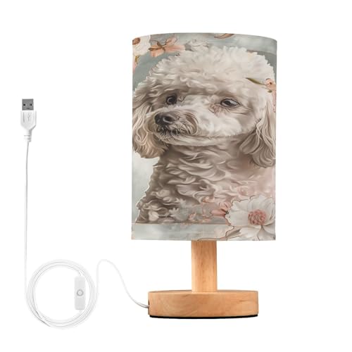 voucong Boho Style Flower Floral Dog Led Desk Lamp with USB Port for Adults Decorative Night Light