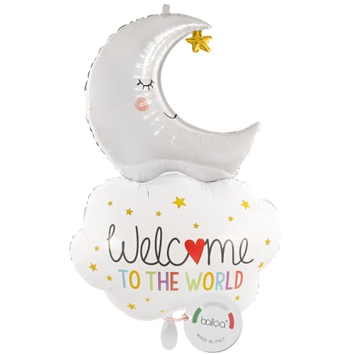 balloa Globo de aluminio XXL Welcome to the World Luna, globo de helio para nacimiento, regalo para baby shower, globo decorativo para bebé, decoración para fiestas de cumpleaños, nube, globo de luna