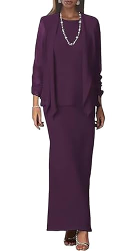 2 PCS Chiffon Mother of The Bride Dresses for Wedding Long Sleeve Evening Dresses for Women with Jacket