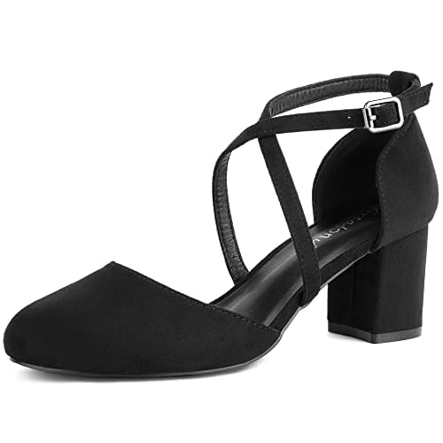 Greatonu Bombas con Correa en el Tobillo para Mujer, Bombas con tacón Alto para Mujer con Correas Cruzadas y Puntera Cerrada, Bodas y Fiestas Negro EU 38