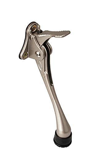 HOME&I Kickdown Door Stopper, 6-Inch Commercial Heavy Duty Door Stop Holder Kick Door Kickstand Height-Adjustable Rubber Foot (Satin Nickel)