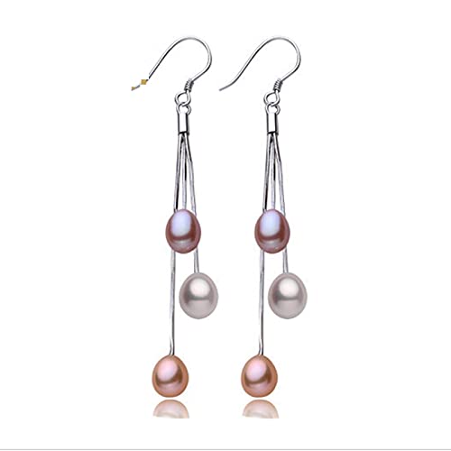 SALAN Boucles d'oreilles Pendantes en Argent Sterling 925, Longs Bijoux Naturels De Boucles d'oreilles en Perles d'eau Douce