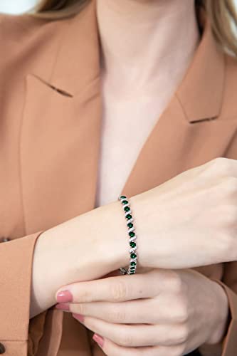 B. Brilliant Yellow Gold Flashed Sterling Silver Simulated Emerald 4Mm Round-Cut S Design Tennis Bracelet With White Topaz Accents #TOP2