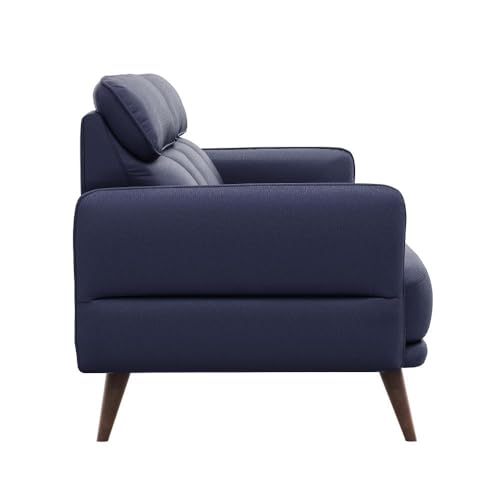 Image of Wakefit 3 Seater Sofa | 5 Year Warranty | Blue Leatherette, Neem Wood, Modern Style, Living Room, 190 x 90 x 91 cm