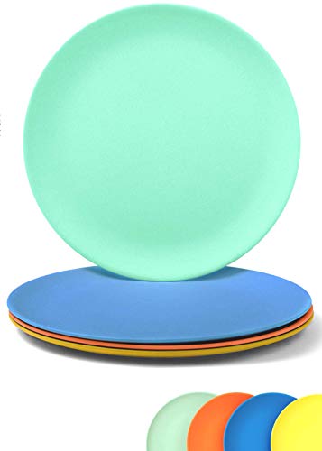 ECO MATTERS【Microwave Safe】Bamboo Toddler Plates - 4 pc Set - Best Eco-Friendly Dinnerware Plate Pack for Children, Dishwasher and Microwave Safe - Natural, BPA Free, Non-Toxic