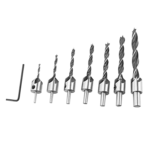 Kit de Brocas Avellanadora, 45# Juego de Brocas de Acero 45# Madera Metal Aluminio Punta Avellanadora Broca Fresa/Agujero de Perforación 3mm-10mm con Llave Hexagonal