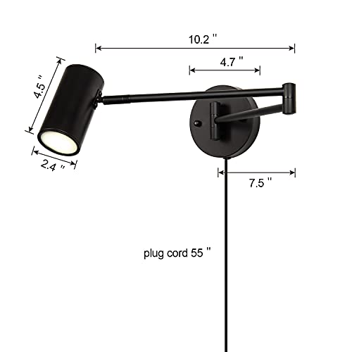 Image of 2 Pack Plug in Wall Sconce, Black Swing Arms Wall Lamp with Plug-in Cord Adjustable Wall Light for Bedroom Living Room (Light Source Included)