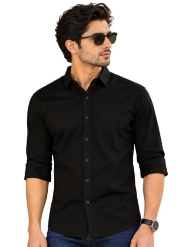Majestic Man Cotton Solid Slim Fit Casual Shirt For Men (Medium, Black - Image 2