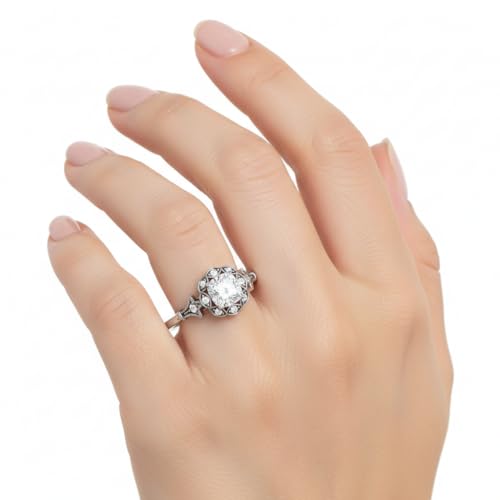 Image of Choose Your Gemstone Vintage Halo Diamond CZ Engagement Ring Sterling Silver Cushion Shape Vintage Engagement Rings Minimal Modern Design Birthday Gift Wedding Gift US Size 4 to 12