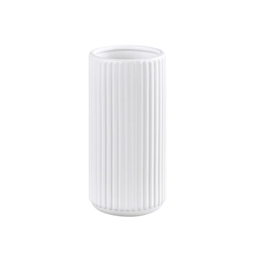 Ekirlin 15 CM White Ceramic Flower Vase for Pampas Grass, 6 inch Small Decorative Centerpiece Ribbed Vase for Dining Table, Office Desktop, Shelf Bookshelf, Mantel, Entryway, Bathroom, Farmhouse, Gift
