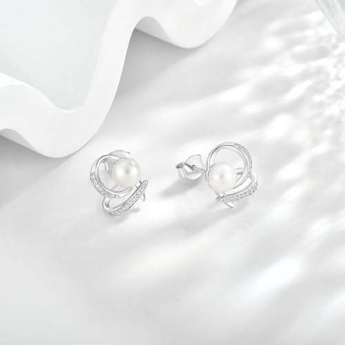 Pearl Stud Earring for Women 925 Sterling Silver Freshwater White Pearl Earring Unique Love Heart Jewelry Gifts for Her4