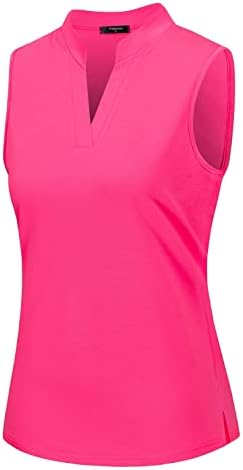 Vidusou Womens Golf Apparel,Tennis Polo Sleeveless Shirts Moisture Wicking Gym Shirts V Neck Lapel Collared Shirts Casual Summer Clothes Rose Red L