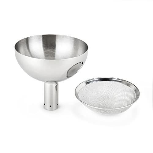 True Fountain Aerating Decanter Funnel, Red and White Wine Funnel with Mesh sediment Strainer, bar accessories, Stainless Steel, 2-Piece set