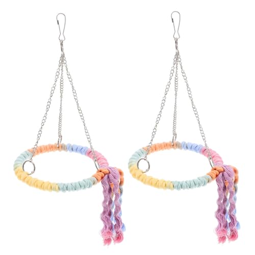 Hohopeti 2pcs Round Bird Swing Cotton Rope Perch Stand for Parakeet Finch Canary Chew for Bird Cage Accessories and Fun Play Area