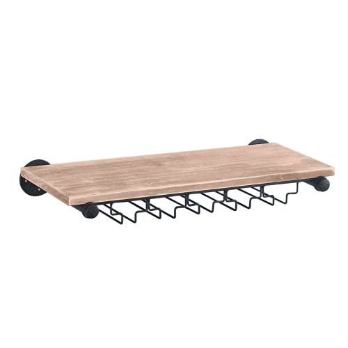 lousriyy Étagère à vin avec support en verre - Support mural en bois - Porte-bouteille de vin - 60 cm - Étagère à bouteilles rétro - Support mural pour...