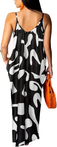 Image of Women's Casual Summer Maxi Dresses Sleeveless Adjustable Spaghetti Strap Loose Plus Size Dresses