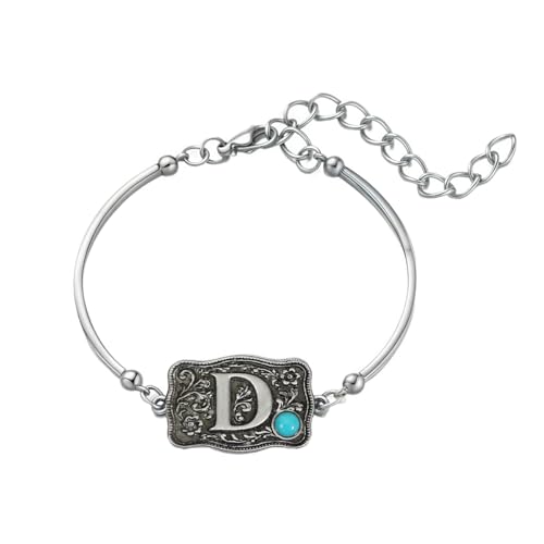 Image of Belt Buckle Bracelet Initial Letter A-Z Bracelets Western Cow Tag Bracelet Belt Buckle Necklace Western Style Initial Letter Pendant Necklace