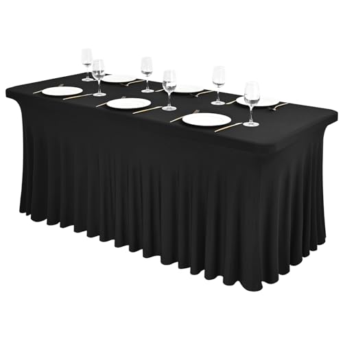 Teruntrue Gonna da tavolo in spandex elasticizzato con gonna, lavabile, per tavolo rettangolare da 2,4 m, per matrimoni, feste di compleanno, mostre, cocktail bar, colore nero