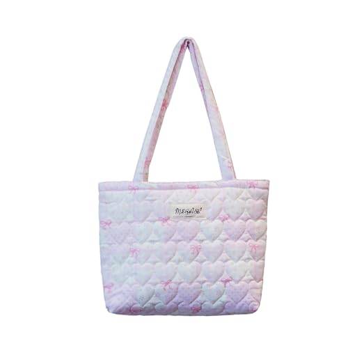 Image of Floral Quilted Cotton Shoulder Bag for Women Daily Use Medium Size Handbag Large Capacity Thickened Design Tote