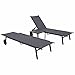 DEGAMO Gartenliegen Set Pino 3-teilig, Stahl anthrazit + Kunstgewebe grau, Glasplatte, 5-Fach verstellbar, Outdoor, Modern