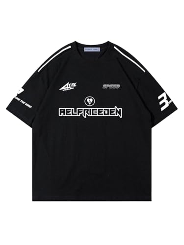 Aelfric Eden Mens Graphic Tees Vintage Racing Tees Oversized T Shirt Women Contrast Color Summer Tops