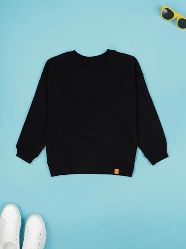 Image of KiddoPanti Boys Solid Round Neck Full Sleeve Fleece Sweatshirt | 60% Cotton 40% Polyester | Soft Warm Winter Pullover | Ribbed Cuffs & Hem | Casual Winter Sweatshirt for Kids