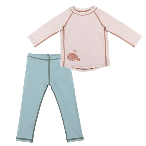 LaLoona Bañador Bebe UPF 80+ 2 Piezas - Ropa Playa Infantil con Camiseta UV y Pantalon - Traje Baño Resistente al Cloro Playa y Piscina - Secado Rapido -Certificado Oeko Tex - 12-24 Meses - Rosa